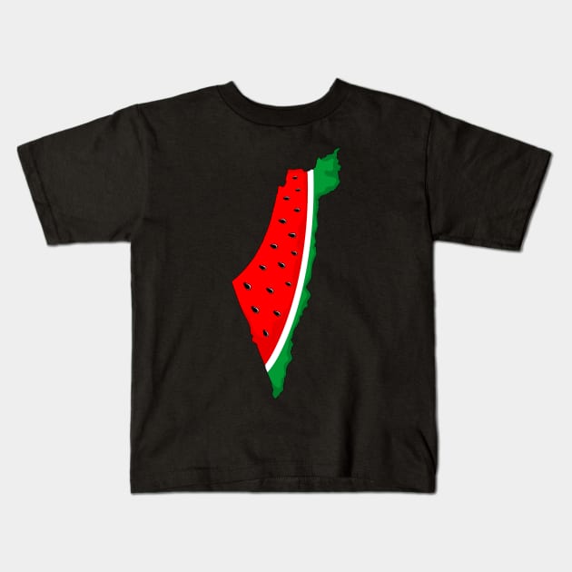 Palestine Map Watermelon Symbol of freedom Kids T-Shirt by BluedarkArt